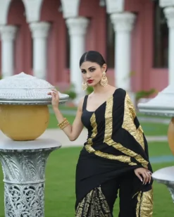 Black Bunch of Birds Crinkle Sari