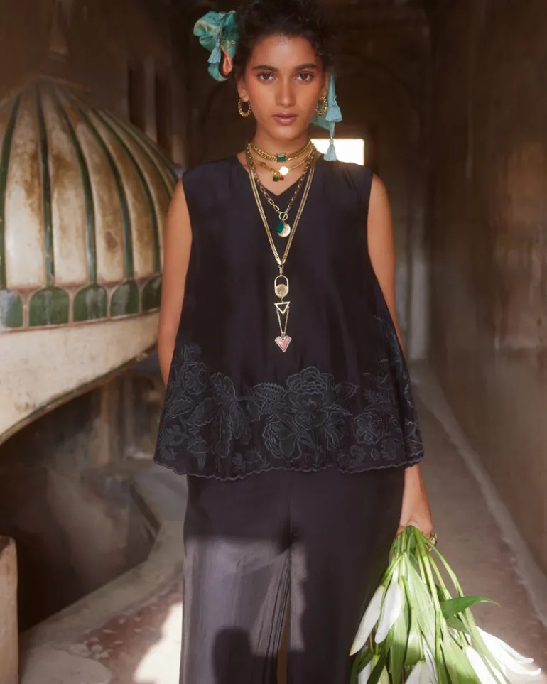 Black Cami Top & Trouser Set