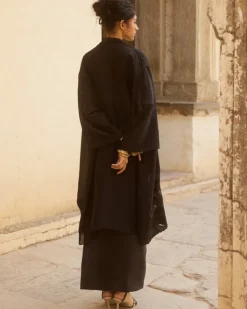 Black Chic Drape Skirt & Jacket Set