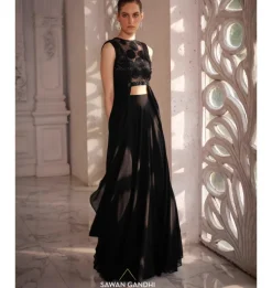 Black Drape Top With Pants