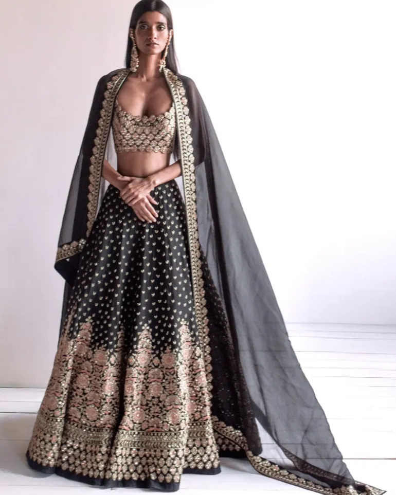 Black Embroidered Lehenga Set