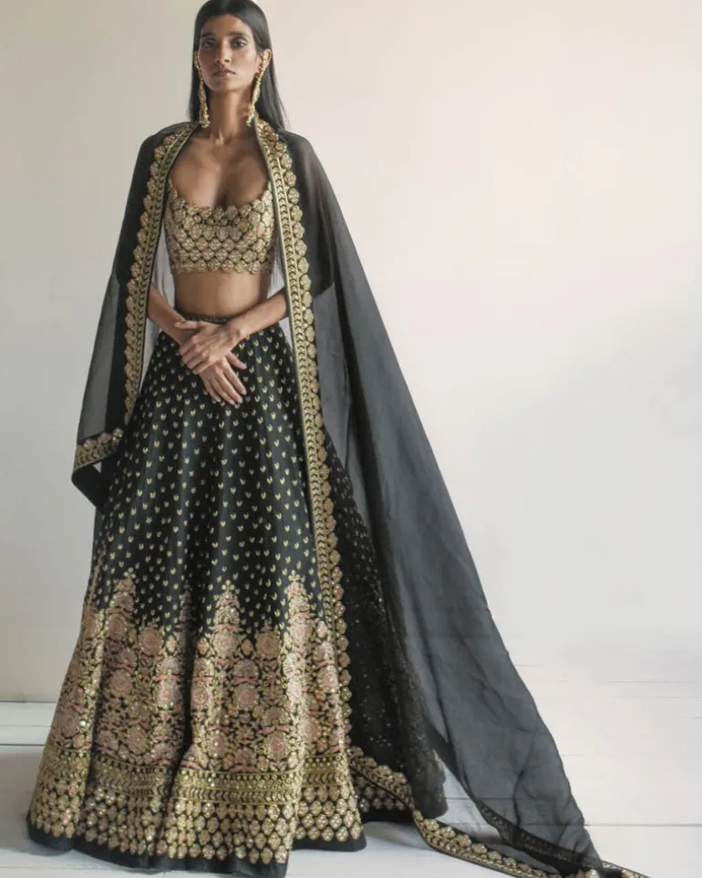 Black Embroidered Lehenga Set