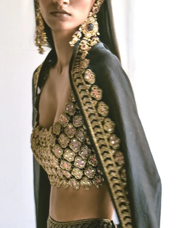 Black Embroidered Lehenga Set