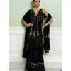 Black Embroidered Velvet Sharara Set