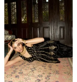 Black Embroidered Velvet Sharara Set