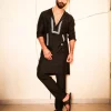 Black Embroidered Woven Chanderi Kurta Set