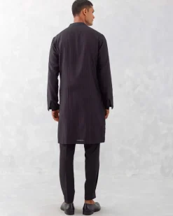 Black Embroidered Woven Chanderi Kurta Set