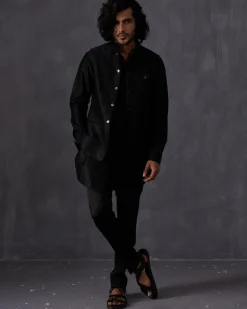 Black Embroidery Kairos Nehru Jacket Set