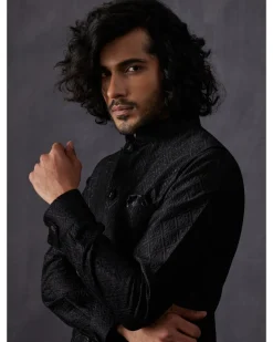 Black Embroidery Kairos Nehru Jacket Set