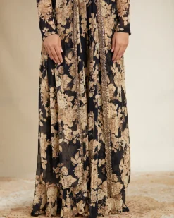 Black Floral Jumpsuit With Cape Set