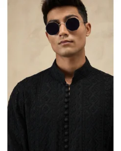 Black Front Luppi Button Kurta Set