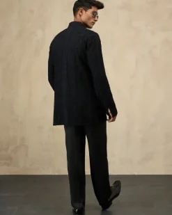 Black Front Luppi Button Kurta Set