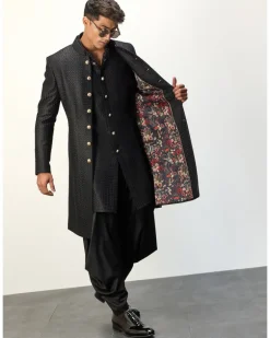 Black Front Open Kurta Set