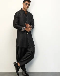 Black Front Open Kurta Set