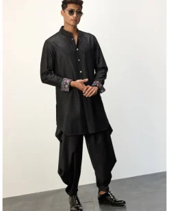 Black Front Open Kurta Set