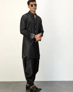 Black Front Open Kurta Set