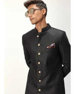 Black Front Open Kurta Set