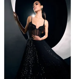 Black Georgette Corset Gown