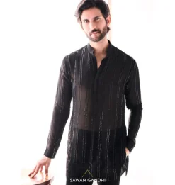 Black Georgette Parallel Lines Kurta Set