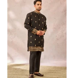 Black Haath Phool Kurta Set