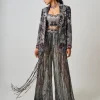 Black Hand Embroidered Blazer & Kantha A-Line Pants Set