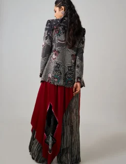 Black Hand Embroidered Blazer With Tie-Dye Single & Pants Set