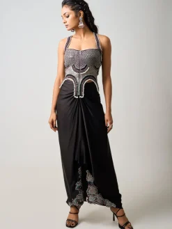 Black Hand Embroidered Corset & Pick Up Skirt Set