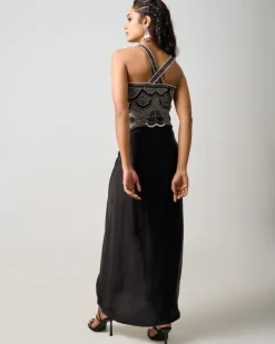 Black Hand Embroidered Corset & Pick Up Skirt Set