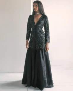 Black Hand Embroidered Sharara Set
