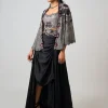 Black Hand Embroidered Short Cape & Drawstring Skirt Set