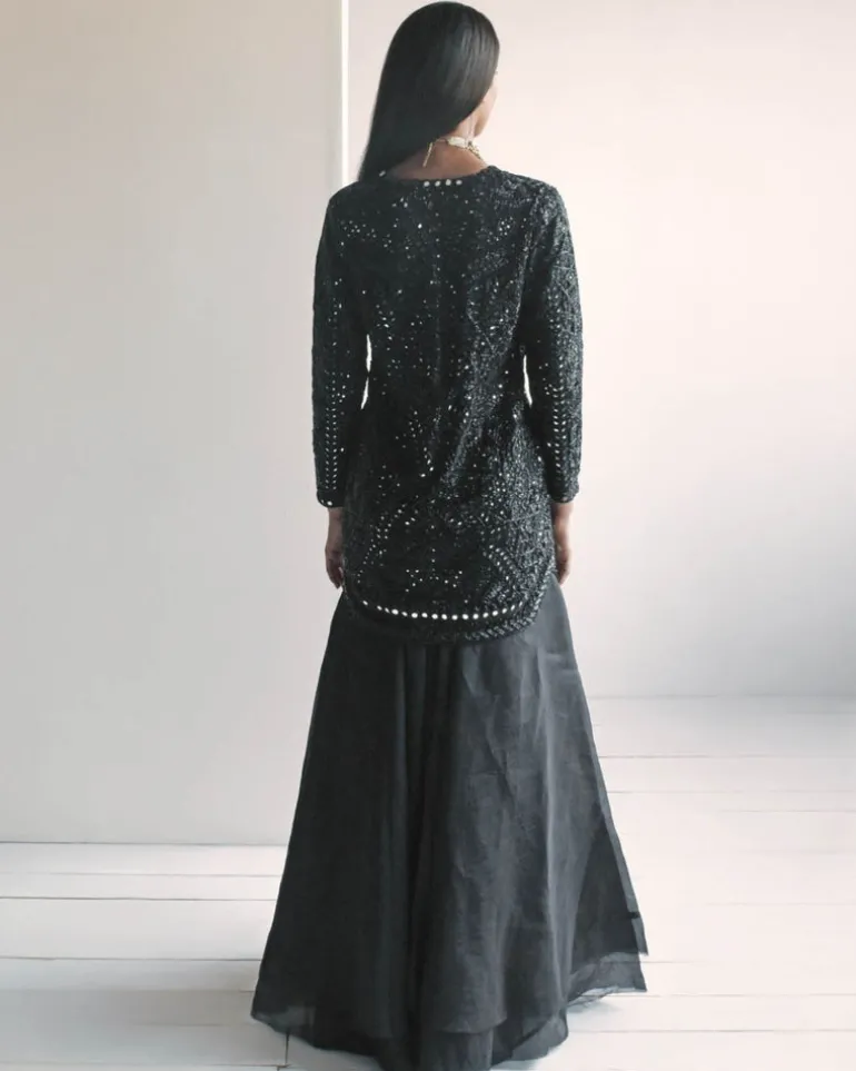 Black Hand Embroidered Sharara Set