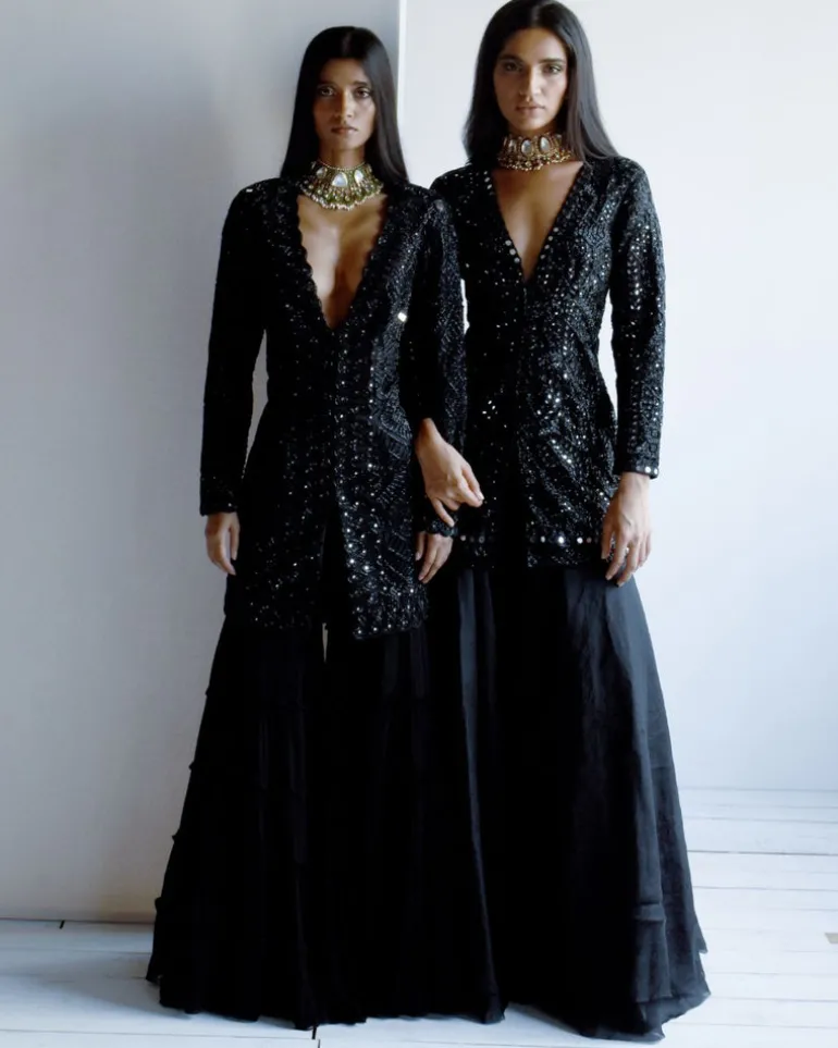 Black Hand Embroidered Sharara Set