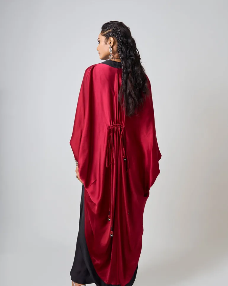 Black Hand Embroidered Tribal Waistcoat & Burgundy Gather Kite Set