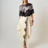 Black Hand-Embroidered Off-Shoulder Cape With White Sari Skirt Set
