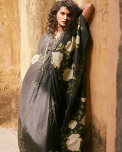 Black High Low Floral Kaftan
