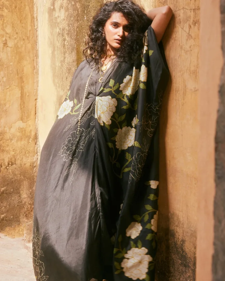 Black High Low Floral Kaftan