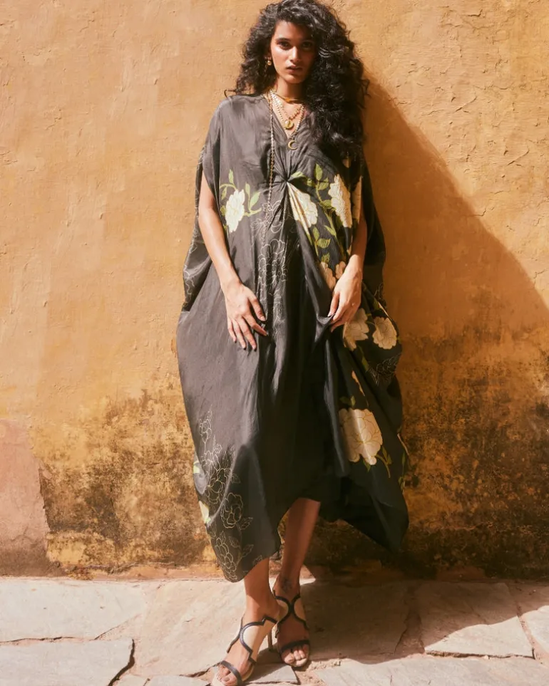 Black High Low Floral Kaftan