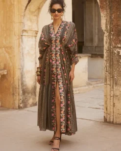 Black High Slit Kaftan Set