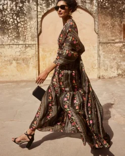 Black High Slit Kaftan Set