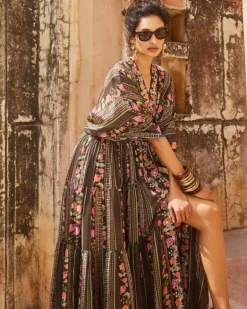 Black High Slit Kaftan Set