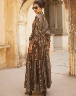 Black High Slit Kaftan Set