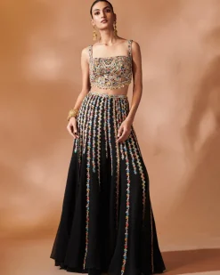 Black High Waist Sharara With An Embroidered Blouse