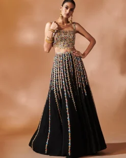 Black High Waist Sharara With An Embroidered Blouse