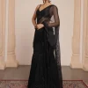 Black Hip Hug Tulle Sari Set