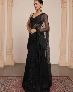 Black Hip Hug Tulle Sari Set
