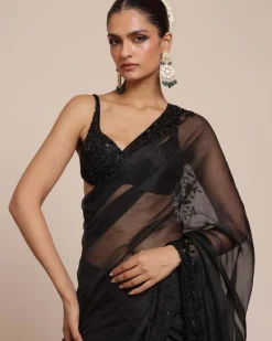Black Hip Hug Tulle Sari Set