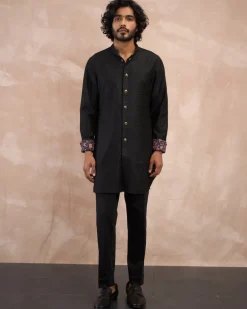 Black Inara Motif Foe Nehru Jacket Set