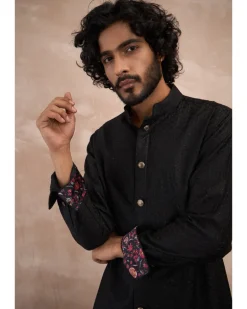 Black Inara Motif Foe Nehru Jacket Set