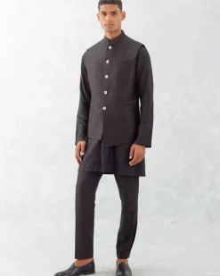 Black Kurta With Bundi Set