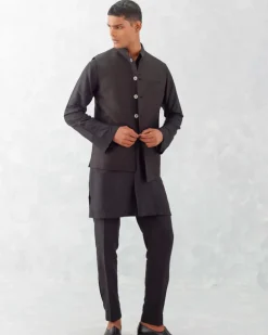 Black Kurta With Bundi Set